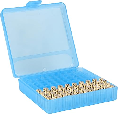 100 Round Flip-Top Pistol Ammo Box Plastica impilabile e bloccabile Contenitore di stoccaggio delle munizioni-Blu 4,61'*4,61'*1,38' - Ysert