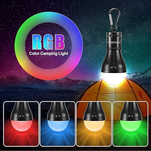 PEMOTech Camping Tent Light, 3 lampadine RGB, accessori da campeggio, impermeabili, portatili, adatti per campeggio all'aperto, escursioni, riunioni, situazioni di emergenza. [Classe energetica A] - Ysert