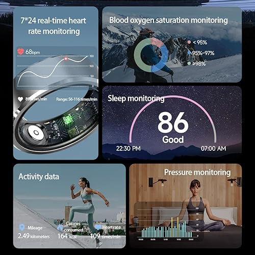 Smart Ring Fitness Tracker Cardiofrequenzimetro Sleep Tracker Controllo TikTok Anelli Fitness Pressione Sanguigna Ossigeno nel sangue Pedometro Contapassi Salute Smart Ring per donne e uomini con - Ysert