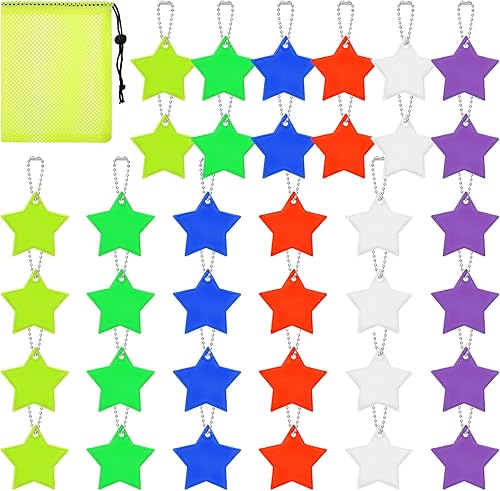 36 ciondoli riflettenti, catarifrangenti per bambini con custodia, zaino per la scuola riflettente, 6 colori, ciondolo a forma di stella, adatto per zaini, borse, vestiti, biciclette - Ysert