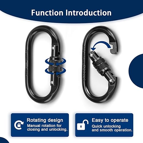 2 Pezzis Moschettone Arrampicata, Moschettone Nero Acciaio Legato da 25 KN, Superficie Cromata, Moschettone di Sicurezza Facile da Trasportare, Adatto per Escursionismo, Arrampicata - Ysert