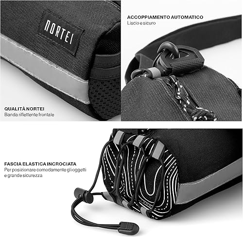 Borsa per manubrio bici da strada, ghiaia e BTT - Zaino Bikepackaging con tracolla rimovibile per spalla e cerniera impermeabile - 23 x 10 cm - 2 l (nero) - Ysert