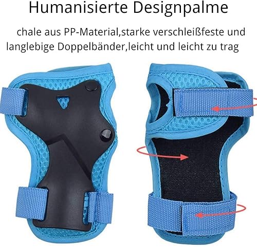 Set di protezioni sportive per bambini, 6 pezzi, protezioni per polsi, ginocchiere, gomitiere, protezione per bambini, skateboard, pattinaggio, ciclismo, equitazione, scooter, blu - Ysert