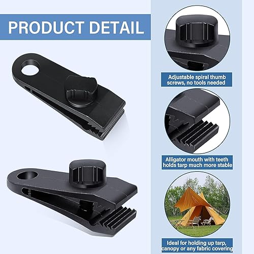12 Pezzi Tarp Clips per Tenda, Clip in Plastica per Panno Protettivo, Multifunzionale Clip per Teloni di Fissaggio, per Ombra Impugnatura per Tende Sole Morsetti per Tende, Nero - Ysert