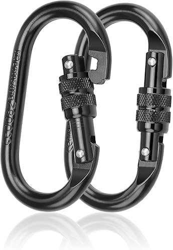 2 Pezzis Moschettone Arrampicata, Moschettone Nero Acciaio Legato da 25 KN, Superficie Cromata, Moschettone di Sicurezza Facile da Trasportare, Adatto per Escursionismo, Arrampicata - Ysert